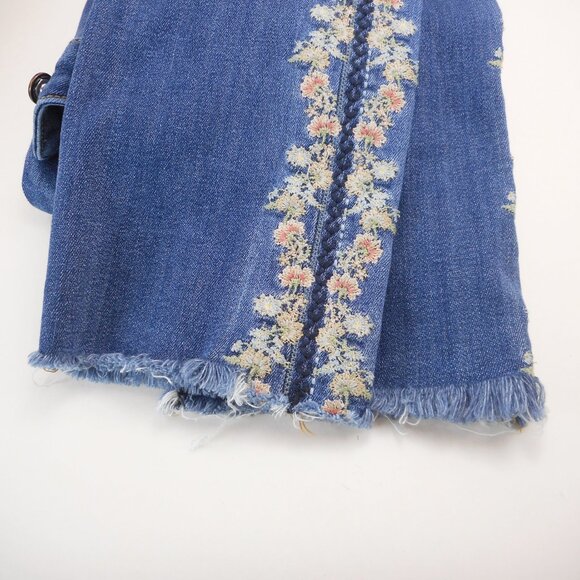 Driftwood Size 28 Audrey Blue Denim Jeans Floral Embroidery Slim Leg Raw Hem - Picture 12 of 14